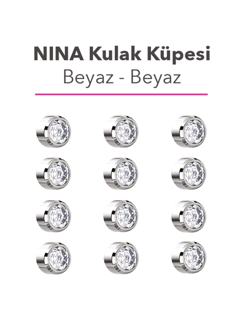 Nina Kulak Delme Küpesi Beyaz-Beyaz