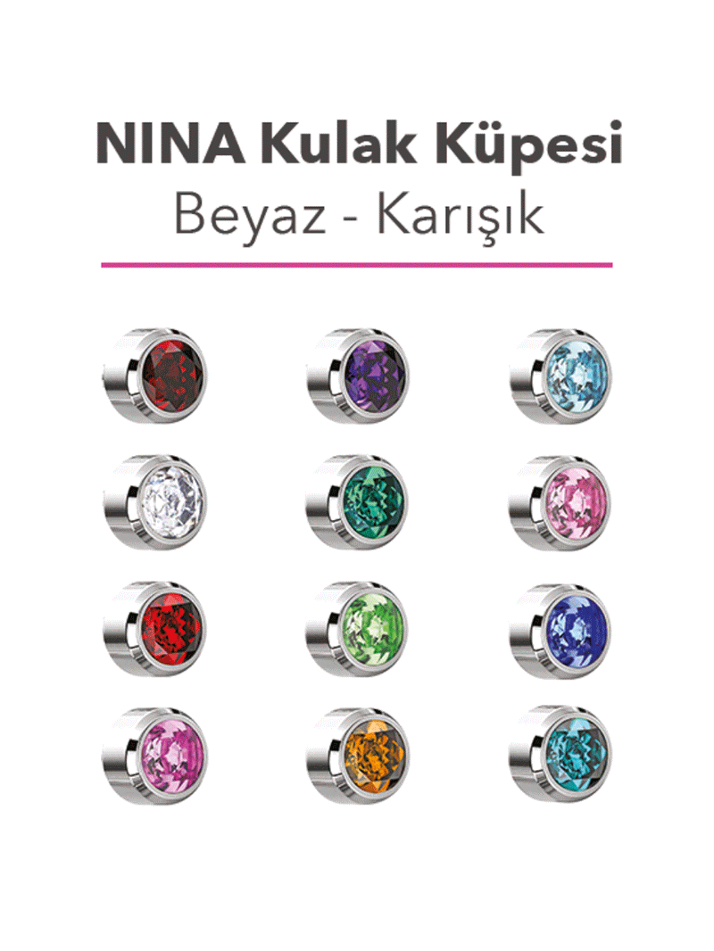 Nina Kulak Delme Küpesi Beyaz-Karışık Taş