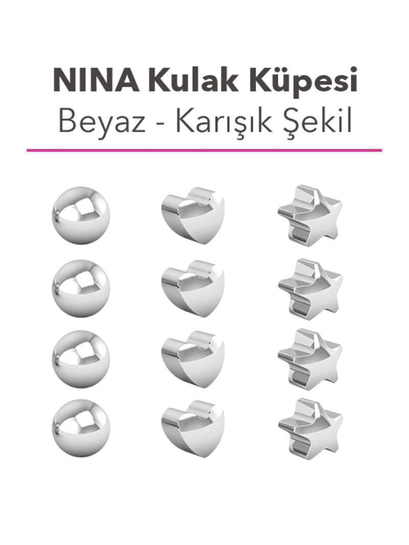 Nina Kulak Delme Küpesi Beyaz-Karışık Şekil
