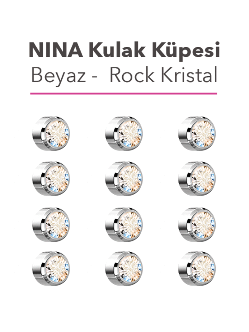 Nina Kulak Delme Küpesi Beyaz-Rock Kristal