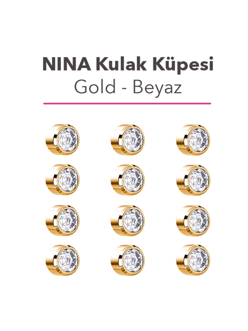 Nina Kulak Delme Küpesi Gold-Beyaz