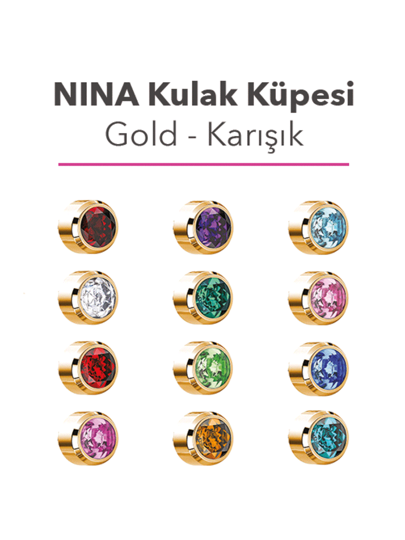 Nina Kulak Delme Küpesi Gold-Karışık Taş