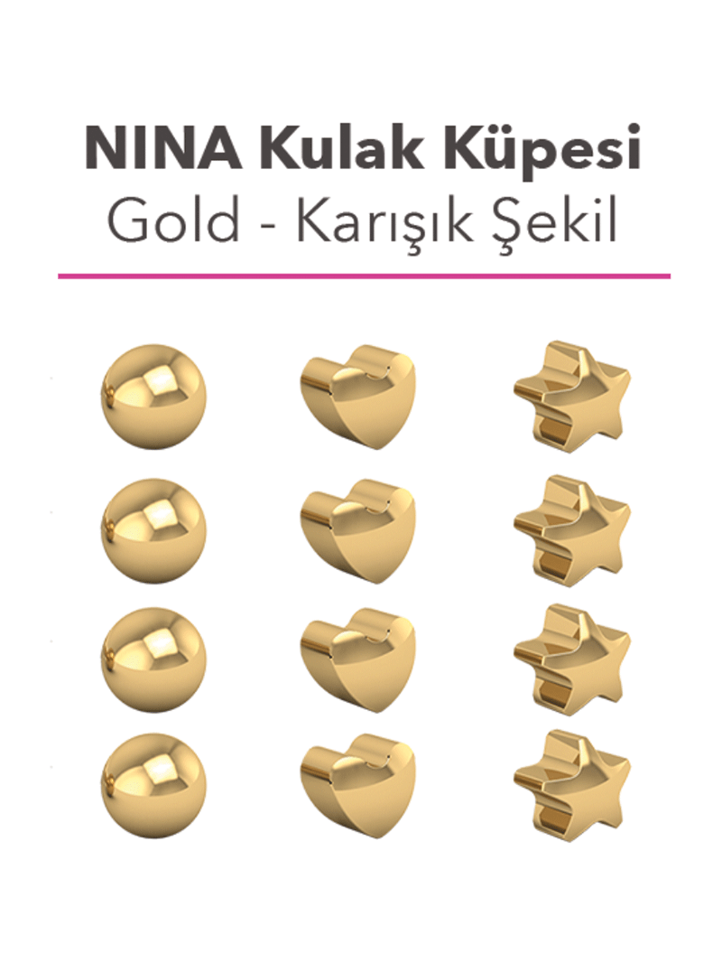 Nina Kulak Delme Küpesi Gold-Karışık Şekil